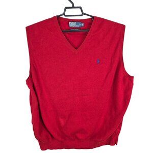 Mens Polo Ralph Lauren Red 100% Pima Cotton Sleeveless Sweater Vest V-neck 3XB